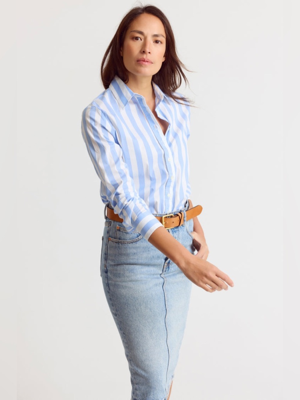 The Shirt By Rochelle Behrens The Boyfriend Shirt Wide Sky Blue/ White Stripe